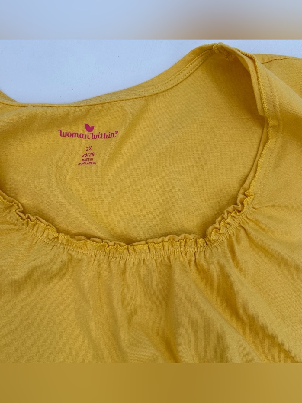 Woman Within Tee Womens 2X 26/28 Plus Yellow Gathered Scoop Neck Short Slv Top - Picture 9 of 11